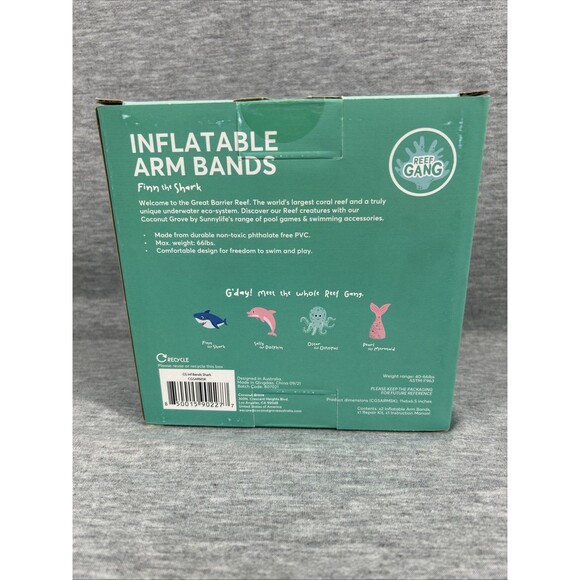 Inflatable Arm Bands Finn The Shark Blue Ages 3-6 Up To 40 Lbs - Picture 3 of 12